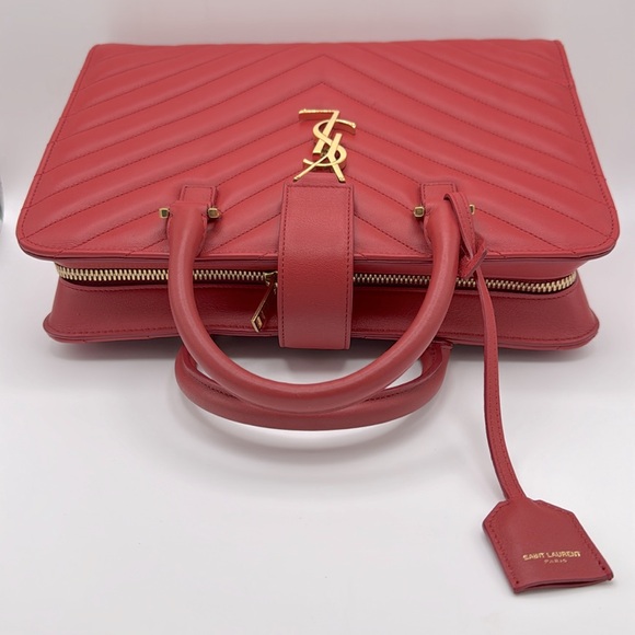 YVES SAINT LAURENT Red Matelasse Quilted Cabas Monogram YSL Leather - Picture 10 of 16